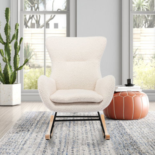 George Oliver Nursery Rocking Chair, Teddy Upholstered Glider Rocking Chair with Side Pockets, Macfarland Accent Chair with High Backrest Reading Chair for Adult, Nursery, Bedroom, Living Room,Offices | Wayfair