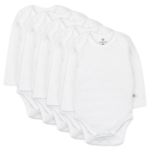 5-Pack Organic Cotton Long Sleeve Bodysuits Bright White 0-3m