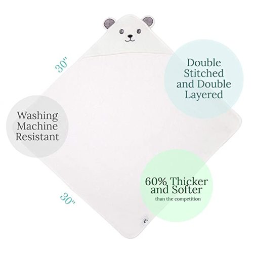 HIPHOP PANDA Bamboo Hooded Baby Towel - Soft Bath Towel with Bear Ears for Babie, Toddler, Infant - Ultra Absorbent, Natural Baby Stuff Baby Bath Shower Gifts for Boy and Girl - (Bear, 30 x 30 Inch) - 30x30 Inch (Pack of 1)
