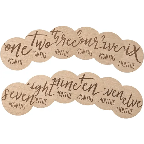 Kate & Milo Baby Monthly Milestone Marker Discs - Classic Cursive Script Wooden Discs with Reversible Photo Props for Baby Announcement and Milestones, Gender-Neutral Gift for Newborn Boy and Girl