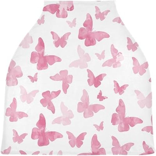 Butterfly Baby Car Seat Cover, Stretchy Canopy Cover Soft Breastfeeding Cover Breathable Infant Stroller Cover for Newborn Girl Boy