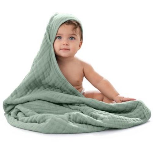 Comfy Cubs Hooded Baby Towels - 6 Layer, 100% Muslin Cotton - Large 32 x 32 Inch - 1-Pack, Lace