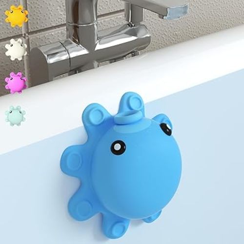 Bath Tub Overflow Drain Cover- Silicone Bathtub Overflow Cover with Suction Cups, Tub Drain Block Adds Inches of Water for Deeper Bath, Cute Bathroom Accessories, Blue