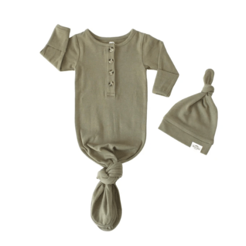 Sage Organic Knotted Gown + Knot Hat