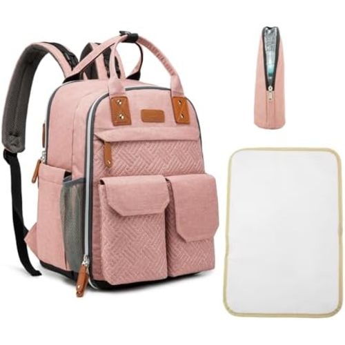 Diaper Bag Backpack 25L Capacity with Changing Pad for Boys and Girls Essential Baby Stuff for Mom (Pink)