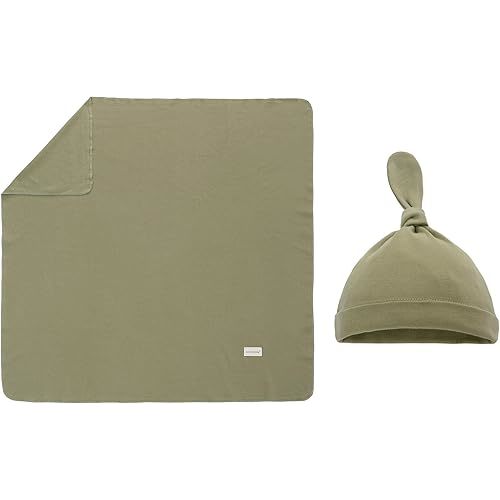 Miracle Baby Swaddle Blanket and Hat Set Newborn Swaddle Wrap Soft Stretchy Receiving Blanket for Baby Boys Girls, Large 47 x 47 inches (Sage)