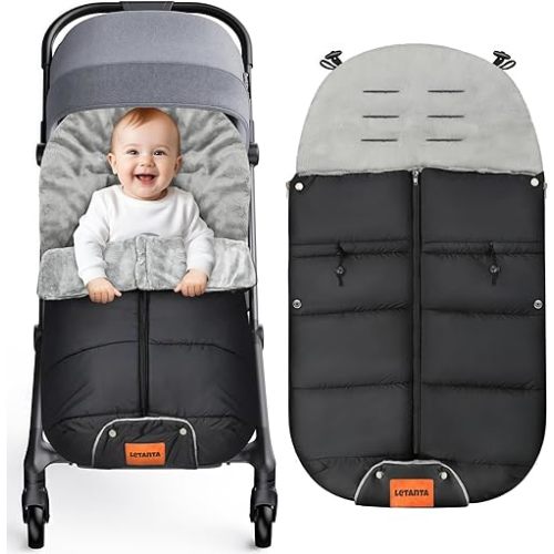 Warm Bunting Bag, Universal Stroller Cover for Winter Sleeping Bag Blanket Cold Weather, Waterproof Toddler Footmuff (Black, Large)