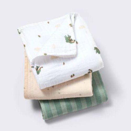Muslin Swaddle Baby Blanket - Dragons - 3pk - Cloud Island™