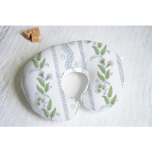 Floral Stripe Blue Pillow Cover With Personalization Option