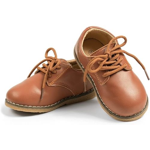 Meckior Toddler Boys Girls Dress Shoes Little Kid Oxford Shoes Wedding Church Dress Shoes PU Leather Lace Up School Uniform Loafer Flats