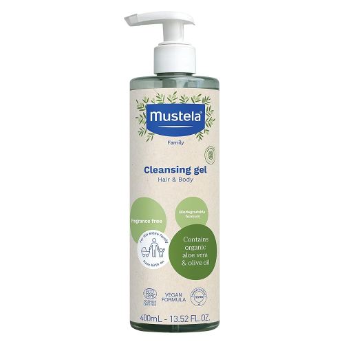 Mustela Certified Organic Cleansing Gel - Natural Hair & Body Wash with Olive Oil & Aloe Vera - For Baby, Kid & Adult - Fragrance Free, Tear Free, Vegan & Biodegradable - 13.52 fl. oz.