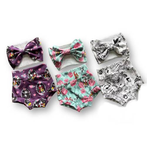 Girls Nightmare bummies Jack Sally Christmas shorties Halloween Headwrap The Pumpkin King Bloomers Girls shorts
