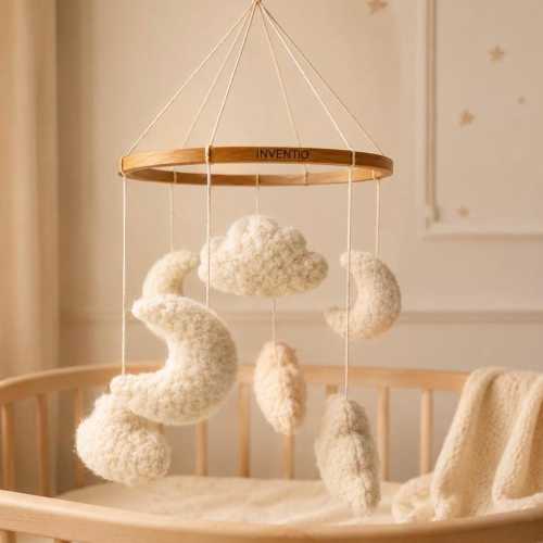 Neutral Baby Mobile with Moon & Clouds | Crib Mobile | Baby Shower Gift | Montessori Nursery Decor | Handmade Mobile