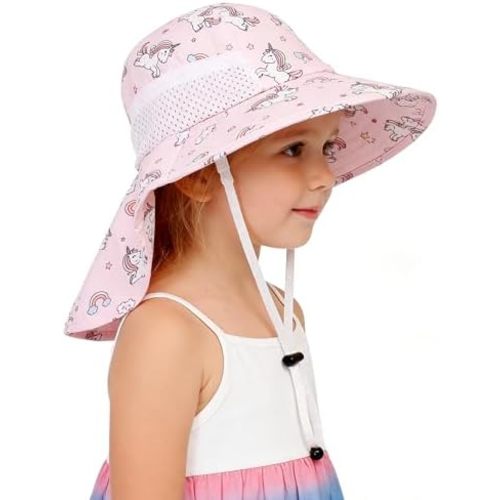 CHUNG Baby Sun Hat Neck Flap Beach Caps for Boys Girls Toddler Adjustable UPF 50+ Wide Brim UV Protection 1-12 Years Kids