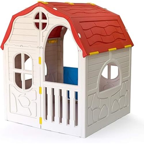 Ram Quality Products Classic Real Feel Cottage Compact Foldable Plastic Toddler Roomy Outdoor Playhouse for Children Ages 2 Years Old and Up, White