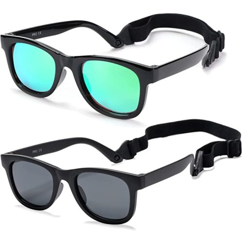 Amazon.com: COASION 2 Pack Bendable Flexible Polarized Newborn Baby Sunglasses with Strap for Infant Boys Girls Age 0-12 Months (Black/Green Mirror + Matte Black/Gray) : Clothing, Shoes & Jewelry