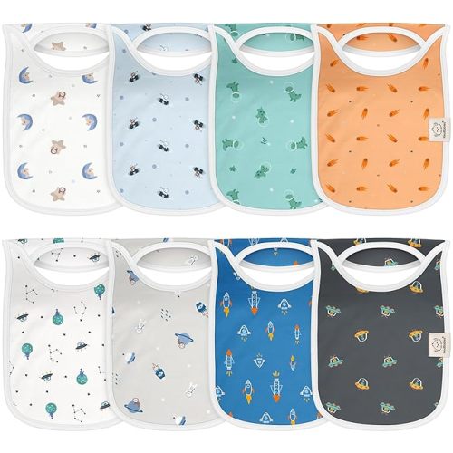 KeaBabies 8-Pack Bibs for Baby Boy, Girl - Pullover Large Baby Bibs for Drooling and Teething Infant, Newborn, Soft & Absorbent Organic Cotton, Long Torso Coverage Keep Toddler Clean & Dry (Cosmo)