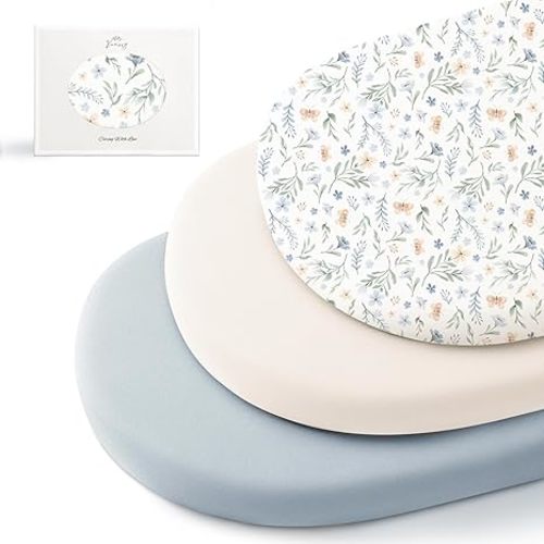 Konssy 3 Pack Stretchy Bassinet Sheets for Baby Girl Boy, Soft Breathable Baby Bassinet Mattress Sheets Fit for Hourglass Oval Cradle, Moses Basket Rectangle Mattress (Pink Spring)