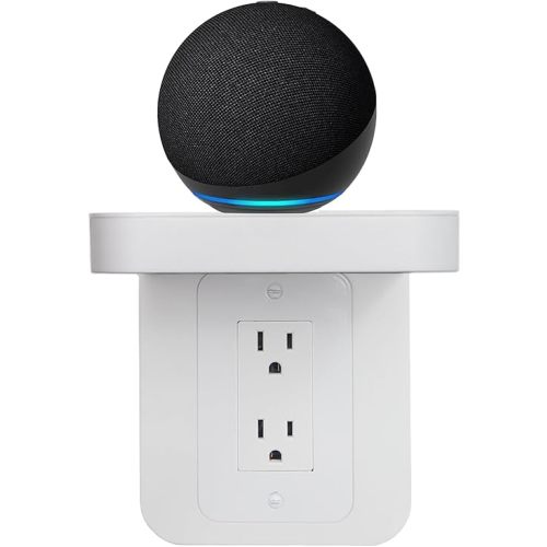 Outlet Shelf Holder, Bathroom Decor with Built-in Cable Management,A Space Saving Solution for Homepod Mini,Google Home/Echo/Smart Speakers/Electric Toothbrush/Cell Phone (Decora)