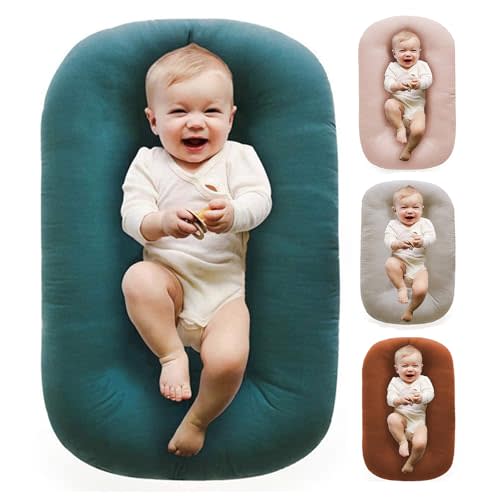 Baby Lounger 0-24 Months 100% Cotton-Snuggle Cozy Me Lounger,Soft & Breathable Baby Lounger for Newborn Play Mat,Infant Babies Essentials Gifts,Green(Lounger Cover Included)