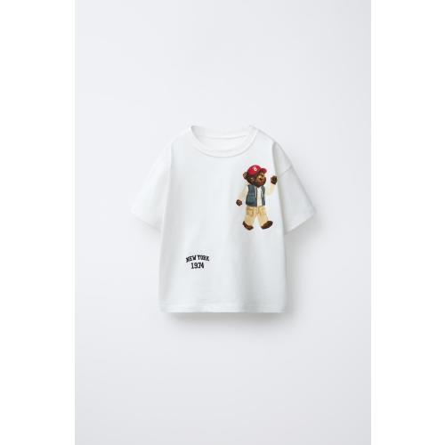 BEAR EMBROIDERED TEXT T-SHIRT - White | ZARA United States