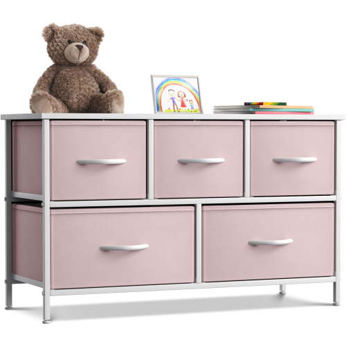 Sorbus Kids Dresser with Five Colorful Drawers - Small Room Children's Furniture Storage Chest - Pink