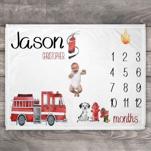 Firefighter Milestone Blanket, Fire Fighter Monthly Blanket, Personalized Firemen Milestone Blanket, Baby Growth Chart, Firefighter Custom