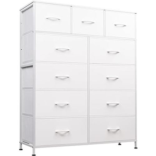 WLIVE Tall Dresser for Bedroom, Fabric Dresser Storage Tower, Dresser & Chest of Drawers Organizer Unit with 11 Drawers, Storage Cabinet, Hallway, Closets, Steel Frame, Wood Top
