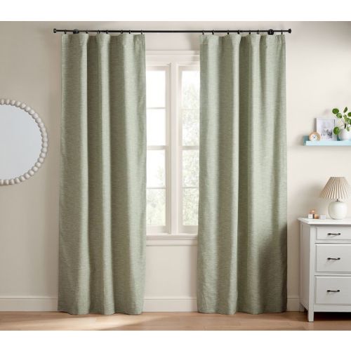 Evelyn Linen Kids Blackout Curtain | Pottery Barn Kids | Sage Green 44x84