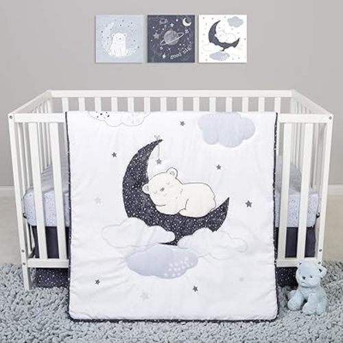 Sammy & Lou Bearly Dreaming 4-Piece Baby Crib Bedding Set, Includes Quilt, Fitted Crib Sheets Neutral, Crib Skirt, and Plush Toy