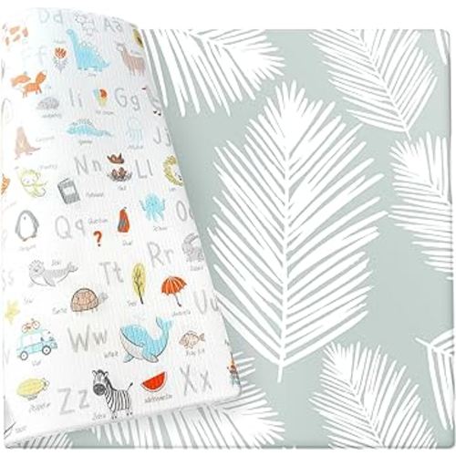 Stylish Reversible Foam Play Mat (Large, Alpha - Palm Gray) - Soft, Waterproof, Durable Play mat for Infants, Babies, Toddler, Kids & Grownup - 6.5ft x 4.5ft