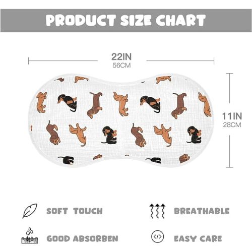 WELLDAY Muslin Baby Burp Cloths Set of 2, Soft Absorbent Cute Dogs Dachshunds Muslin Washcloths, Bibs, Face Towel for Newborn Boys Girls, 22 x 11 Inch - 22x11 Inch (Pack of 2) - A1
