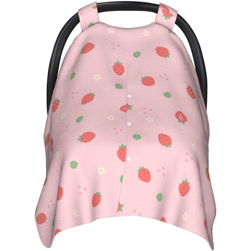 Small and Cute Strawberries Baby Car Seat Canopy and Nursing Cover for Breastfeeding Multi-Use Cover Lightweight Infant Stretchy Carrier Carseat Winter Cover for Newborn Girls Boys