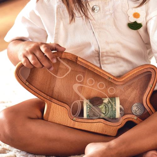 Handcrafted Wooden Plane Piggy Bank, Custom Vehicle Coin Bank 1st Birthday Gift, Tractor Money Box, Personalized Christmas Baby Gift Newborn