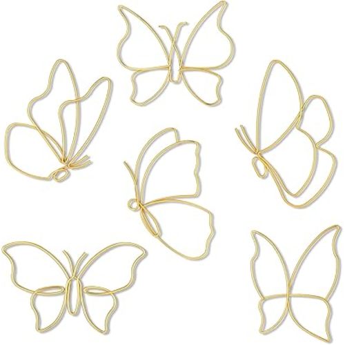 6 Pieces Metal Butterfly Wall Decor Metal Wall Art Heart Hanging Decorations Wire Flowers Decals Decor for Kitchen Bathroom Indoor Outdoor Wedding Birthday Party(Butterfly,Gold)