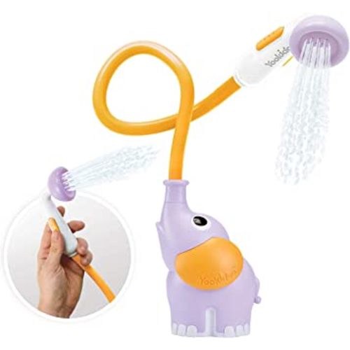 Yookidoo Baby Bath Shower Head - Elephant Water Pump with Trunk Spout Rinser - Control Water Flow from 2 Elephant Trunk Knobs for Maximum Fun in Tub or Sink for Newborn Babies (Purple)