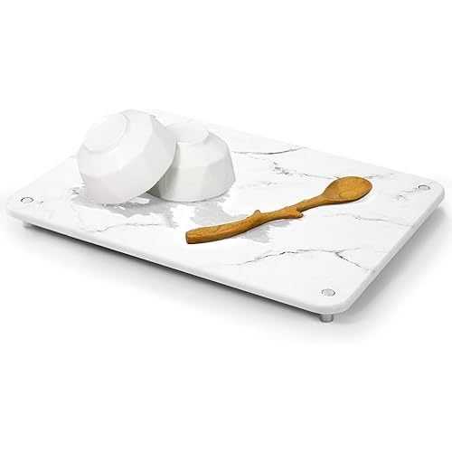 Stone Drying Mat for drying Dishes, Bottles  15.7"(L)×11.8"(W), Ivory Marble
