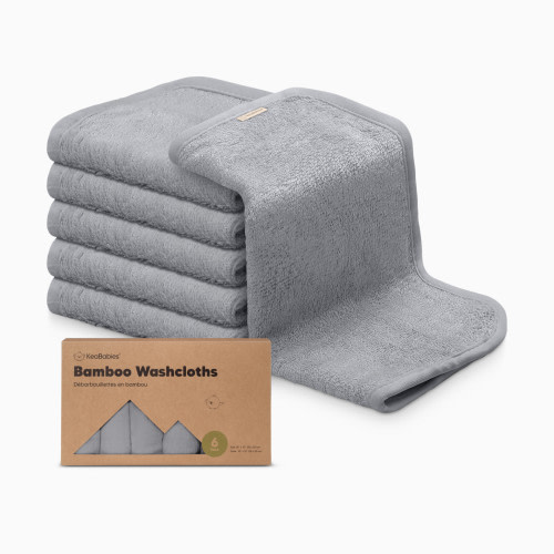 KeaBabies Deluxe Baby Bamboo Viscose Washcloths (6 Pack) - Cool Gray, 6