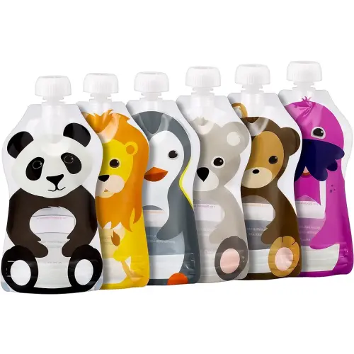 Squooshi Reusable Baby Food Pouches for Toddlers | BPA Free Plastic, Food Safe, Freezer Safe | Refillable for Applesauce Yogurt & Puree Squeeze Pouch | 6 Pack | 5oz