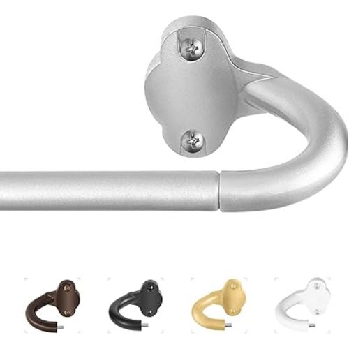 Silver Wrap Around Curtain Rods:5/8 In Blackout Adjustable Window Curtain Rod for Bedroom Kitchen Apartment Renter Friendly,Room Darkening Curved Drapery Rods Easy Install,Antique Silver 28-60"