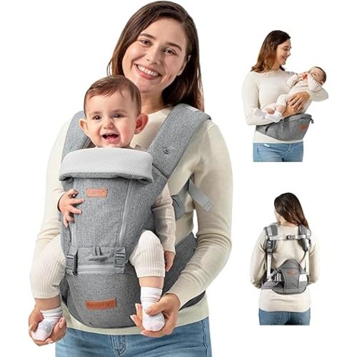 besrey Ergonomic Baby Carrier with Hip Seat, No Back Pain Support, Breathable Mesh, 6-in-1 Positions, Newborn to Toddler, Adjustable Waist Stool Carrier with Storage Pockets