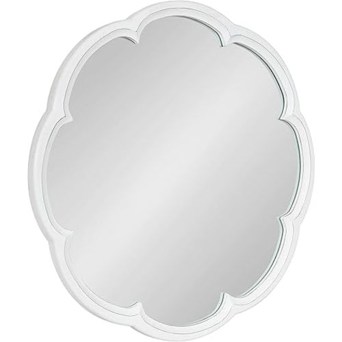Kate and Laurel Maren Round Circle Scalloped Wooden Mirror, 26 Inch Diameter, White, Decorative Coastal Wall Mirror with Lightly Distressed Frame and Unique Scallops