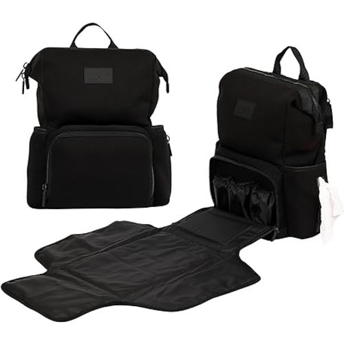Neoprene Diaper Bag Backpack with Front Fold Changing Station- Multifunctional Diaper Bag with 2 Stroller Straps- Versatile Storage Baby Diaper Bag- Stylish Baby Bag for Mom & Dad, Large