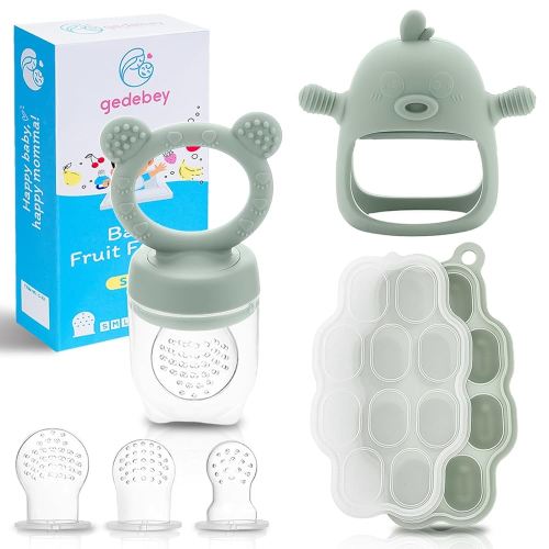 Baby Fruit Feeder Pacifier - 3 Pack | 1 Baby Food Feeder & 1 Baby Teether & 1 Baby Popsicle Molds | Breastmilk Popsicle Molds | Baby Teething Toys | Baby Fruit Food Feeder Pacifier Babies (Pea Green)