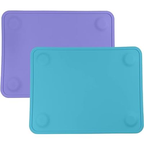 WeeSprout Silicone Suction Placemats for Babies, Toddlers & Kids, Durable Food Grade Silicone with Non-Slip Suction, Dishwasher Safe, for Dining Table & Restaurants + Travel Case, 2 Pack