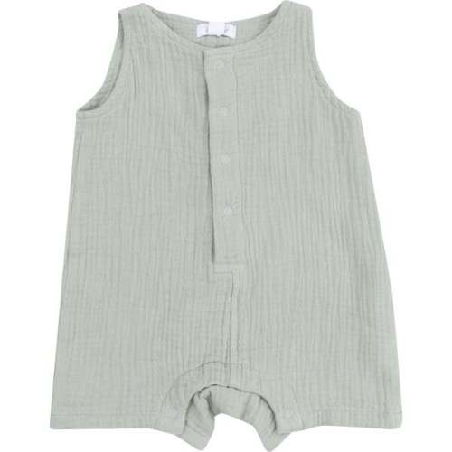 Sleeveless Shortie Romper, Solid Muslin Green | 6-12 Months