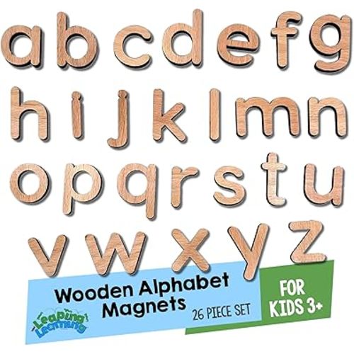 Lower Case Wooden Letters Alphabet Magnets Set - Educational Toy for toddlers - Magnetic Letters for Refrigerator & School Board - For Letter Recognition & Spelling - Toys for Kids 3+
