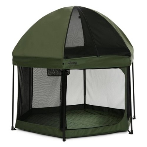 Jeep Hexagon Pop Up Playard with Removable Canopy, Color: Olive Green