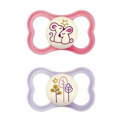 MAM Air Night Baby Pacifiers for Sensitive Skin, Glows in The Dark, 2 Count, 6-16 Months, Girl