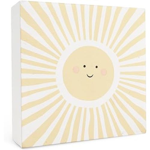 Sunshine Nursery Decor - Boho Neutral Sunshine Sun Wooden Box Sign 5x5 for Nursery Playroom Baby Toddler Kids Room Decor, Boho Classroom Decor, Sunshine Decor